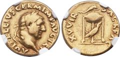 Ancients Vitellius (AD 69). AV aureus (19mm, 7.06 gm, 7h). Rome, July - December AD 69. A VITELLIVS GERM IMP AVG TRP, laureate head of Vitellius right / XV VIR SACR FAC, tripod-lebes surmounted by dol