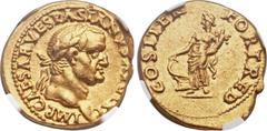Ancients Vespasian (AD 69-79). AV aureus (19mm, 7.30 gm, 5h). Lugdunum, AD 70. IMP CAESAR VESPASIANVS AVG TR P, laureate head of Vespasian right / COS ITER FORT RED, Fortuna standing left, holding cor