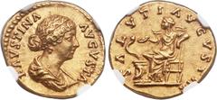 Ancients Faustina Junior, wife of Marcus Aurelius (Augusta, AD 147-175). AV aureus (20mm, 6.77 gm, 11h). Rome, under Marcus Aurelius, AD 161-164. FAVSTINA AVGVSTA, draped bust of Faustina right, hair 