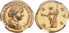 Ancients Lucilla, wife of Lucius Verus (Augusta, AD 164-169). AV aureus (21mm, 7.25 gm, 1h). Rome, AD 164-169. LVCILLAE AVG ANTONINI AVG F, draped bust of Lucilla right, hair arranged in parallel plai