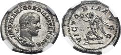 Ancients Gordian II Africanus (AD 238). AR denarius (20mm, 3.26 gm, 11h). Rome, March-April AD 238. IMP M ANT GORDIANVS AFR AVG, laureate, draped, cuirassed bust of Gordian II right / VICTO-RIA AVGG, 