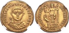 Ancients Licinius II, as Caesar (AD 317-324). AV aureus (21mm, 5.30 gm, 12h). Nicomedia, AD 321-322. DN VAL LICIN LICINIVS NOB C, facing bust of Licinius II, wearing paludamentum (cloak) pined at righ
