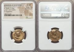 Ancients Greek BOSPORAN KINGDOM. Rhescuporis II (AD 211-227), with Severus Alexander. EL stater (7.59 gm). NGC Choice VF 4/5 - 3/5. Dated Bosporan Year 521 (AD 224/5). BACILЄωC ΡΗCΚΟΥΠΟΡΙΔΟC, diademed
