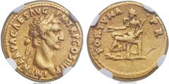 Ancients Nerva (AD 96-98). AV aureus (19mm, 7.25 gm, 6h). NGC VF 5/5 - 3/5. Rome, AD 97. IMP NERVA CAES AVG P M TR P COS III P P, laureate head of Nerva right / FORTVNA P R, Fortuna seated left, holdi