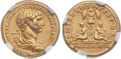 Ancients Trajan (AD 98-117). AV aureus (19mm, 7.22 gm, 6h). NGC XF 5/5 - 3/5. Rome, AD 116. IMP CAES NER TRAIAN OPTIM AVG GER DAC PARTHICO, laureate, draped and cuirassed bust of Trajan right / P M TR