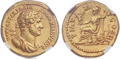 Ancients Hadrian (AD 117-138). AV aureus (19mm, 7.27 gm, 6h). NGC Choice XF 5/5 - 4/5, marks. Rome, AD 119-122. IMP CAESAR TRAIA-N HADRIANVS AVG, laureate, draped and cuirassed bust of Hadrian right /