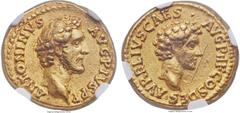 Ancients Antoninus Pius (AD 138-161), with Marcus Aurelius Caesar (AD 139-161). AV aureus (19mm, 7.02 gm, 11h). NGC Choice XF 5/5 - 2/5, marks. Rome, AD 139. ANTONINVS AVG PIVS P P, bare head of Pius 