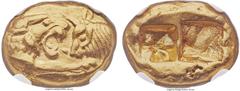 Ancients LYDIAN KINGDOM. Croesus and later (ca. 561-546 BC). AV stater (17mm, 8.09 gm). NGC MS 5/5 - 3/5, marks. "Light series," Sardes, late Dynastic and early Persian periods, ca. 553-539 BC. Confro