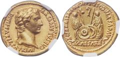 Ancients Augustus (27 BC-AD 14). AV aureus (20mm, 7.79 gm, 2h). NGC AU 5/5 - 4/5. Lugdunum, 2 BC-AD 4. CΛESΛR ΛVGVSTVS - DIVI F PΛTER PΛTRIΛE, laureate head of Augustus right / ΛVGVSTI F COS DESIG PRI