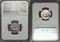 Ancients Greek LYCIA. Phaselis. Ca. 4th century BC. AR stater (10.39 gm). NGC MS 5/5 - 4/5.  Prow of galley right with fighting platform, gunwale decorated with eye / ΦAΣH above galley stern to left. 