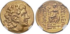 Ancients PONTIC KINGDOM. Time of Mithradates VI (120-63 BC). AV stater (20mm, 8.30 gm, 12h). NGC Choice AU★ 5/5- 5/5. In name and types of Lysimachus of Thrace, Callatis, ca. 88-86 BC. Head of the dei