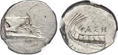 Ancients LYCIA. Phaselis. Ca. 4th century BC. AR stater (23mm, 10.38 gm, 7h). NGC MS 5/5 - 4/5. Prow of galley right with fighting platform, gunwale decorated with eye / ΦAΣH above galley stern to lef