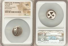 Ancients Greek SARONIC ISLANDS. Aegina. Ca. 525-475 BC. AR stater. NGC VG, countermarks. Sea turtle, viewed from above / Incuse 'mill-sail' pattern. HGC 6, 429. SNG Copenhagen 501. HID05401242017