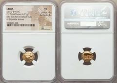 Ancients Greek LYDIAN KINGDOM. Alyattes or Walwet (ca. 610-561 BC). EL third stater or trite (4.73 gm). NGC XF 4/5 - 4/5. Uninscribed issue, Lydo-Milesian standard. Sardes mint. Head of lion right, mo