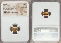 Ancients Greek LYDIAN KINGDOM. Alyattes or Walwet (ca. 610-561 BC). EL third stater or trite (4.72 gm). NGC Choice VF 4/5 - 4/5.  Uninscribed issue, Lydo-Milesian standard. Sardes mint. Head of lion r