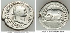 Ancients Roman Imperial Titus (AD 79-81). AR denarius (3.14 gm). Fine. Rome, January-June AD 80. IMP TITVS CAES VESPASIAN AVG P M •, laureate head of Titus right / TR P IX IMP XV COS VIII P P, elephan