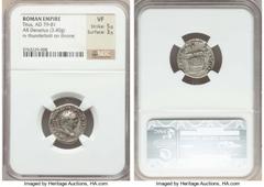 Ancients Roman Imperial Titus (AD 79-81). AR denarius (3.40 gm). NGC VF 5/5 - 3/5.  Rome, January-June AD 80. IMP TITVS CAES VESPASIAN AVG P M •, laureate head of Titus right / TR P IX IMP XV-COS VIII
