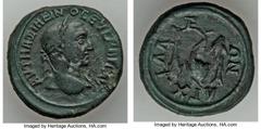 Ancients Roman Provincial THRACE. Anchialus. Maximinus I Thrax (AD 235-238). AE25 (11.20 gm). VF. AVT MAΞIMEIN-O CEYCEBHC AVΓ, laureate head of Maximinus right / AΓX-IAΛ-E-ΩN, dolphin between two fish