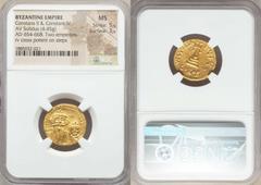 Ancients Byzantine Constans II (AD 641-668) and Constantine IV (AD 654-685). AV solidus (4.45 gm). NGC MS 5/5 - 3/5.  Constantinople, 6th officina. ∂ N CONSƮANƮINႯS C CONSƮANƮINႯS, facing busts of Con