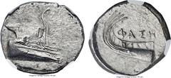 Ancients LYCIA. Phaselis. Ca. 4th century BC. AR stater (23mm, 10.40 gm, 2h). NGC MS 4/5 - 4/5. Prow of galley right with fighting platform, gunwale decorated with eye / ΦAΣH above galley stern to lef