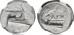Ancients LYCIA. Phaselis. Ca. 4th century BC. AR stater (23mm, 10.43 gm, 6h). NGC MS 5/5 - 4/5. Prow of galley right with fighting platform, gunwale decorated with eye / ΦAΣH above galley stern to lef