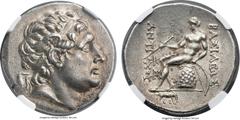 Ancients SELEUCID KINGDOM. Antiochus Hierax (242-227 BC). AR tetradrachm (31mm, 17.00 gm, 12h). NGC Choice AU★ 5/5 - 4/5. Alexandria Troas. Head of Hierax (or Antiochus I?) right, wearing winged diade
