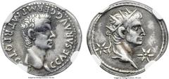 Ancients Gaius 'Caligula' (AD 37-41), with Divus Augustus (died AD 14). AR denarius (18mm, 3.77 gm, 12h). NGC VF 5/5 - 3/5. Lugdunum, AD 37. C • CAESAR • AVG • GERM • P • M • TR • POT COS, bare head o