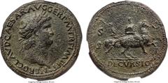 Ancients Nero (AD 54-68). Orichalcum sestertius (34mm, 27.95 gm, 6h). NGC XF 5/5 - 2/5. Lugdunum, ca. AD 65. NERO • CLAVD • CAESAR • AVG • GER • P • M • TR • P • IMP • P • P •, laureate of Nero right,