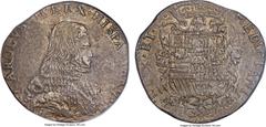 Italy Milan. Carlo II Filippo 1676 MS62 NGC, KM92, Dav-4005. A notoriously poorly struck issue, with an irregular flan, worn die, and uneven striking, this piece is actually quite presentable all thin