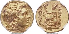 Ancients THRACIAN KINGDOM. Lysimachus (305-281 BC). AV stater (19mm, 8.51 gm, 4h). NGC MS★ 5/5 - 5/5, Fine Style. Late posthumous issue of Byzantium, ca. 190-175 BC. Diademed head of the deified Alexa