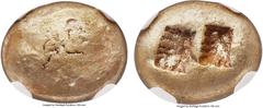 Ancients IONIA. Uncertain city. Ca. 650-600 BC. EL third stater or trite (13mm, 4.77 gm). NGC Choice XF 5/5 - 4/5,  Lydo-Milesian standard. Blank convex surface / Two incuse squares side-by-side, slig