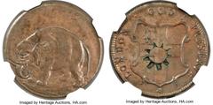 Colonials (1694) London Elephant Token, Thin Planchet, MS62 Brown NGC. Struck Over Counterstamped Charles II Halfpenny. Breen-188, Hodder 2-B, W-12040, R.2. Die alignment: 360°. A fascinating coin tha