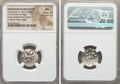 Ancients MACEDONIAN KINGDOM. Alexander III the Great (336-323 BC). AR drachm (4.30 gm). NGC MS 4/5 - 5/5. Late lifetime or early posthumous issue of Lydia, Sardes, ca. 323-319 BC. Head of Heracles rig