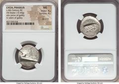 Ancients LYCIA. Phaselis. Ca. 4th century BC. AR stater (10.40 gm). NGC MS 4/5 - 4/5, die shift.  Prow of galley right with fighting platform, gunwale decorated with eye / ΦAΣH above galley stern to l