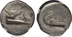 Ancients LYCIA. Phaselis. Ca. 4th century BC. AR stater (23mm, 10.23 gm, 6h). NGC MS 4/5 - 4/5. Prow of galley right with fighting platform, gunwale decorated with eye / ΦAΣH above galley stern to lef