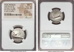 Ancients LYCIA. Phaselis. Ca. 4th century BC. AR stater (10.48 gm). NGC MS 4/5 - 4/5, die shift.  Prow of galley right with fighting platform, gunwale decorated with eye / ΦAΣH above galley stern to l