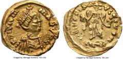 France Merovingian. Anonymous gold Tremissis in the name of Justinian I (AD 527-565) VF,  Pseudo-Imperial Period (ca. 500-580), uncertain mint in Gaul. 1.27g, MEC 356 var. D N IVITNI-NIANVS R, cuirass