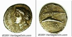 Ancient Greek, Paphlagonia. Sinope. 415-365 BC AR drachm, Head of nymph Sinope left, hair in sphendone/Sea-eagle left, grasping dolphin with talons, SNG BMC-Black Sea 1482, 5.01 gms, XF. From the Litr