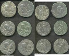 Roman Provincial, Lot of six provincial dual-portrait bronzes of Gordian III, 238-244 AD. Each 25-29mm, with obv. Confronted busts of Gordian with his wife, Tranquillina, or with the god Serapis. The 