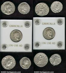 Roman Imperatorial, Lot of five Roman Imperial silver portrait coins. Includes denarii of Septimius Severus, rev. Severus, veiled, standing left, holding branch and book; Julia Domna, rev. Vesta stand