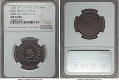 U.S. Mint Medals 1836 Medal First Steam Coinage, Mar. 23 Over Feb. 22, Julian-MT-21, MS64 Brown NGC. Julian-MT-21. Bronzed copper, 28 mm. From the original dies for MT-21, confirmed by the obverse rim