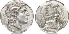 Ancients THRACIAN KINGDOM. Lysimachus (305-281 BC). AR tetradrachm (28mm, 16.89 gm, 11h). NGC Choice AU★ 5/5 - 5/5, Fine Style. Colophon or Pergamum, ca. 287-282 BC. Diademed head of the deified Alexa