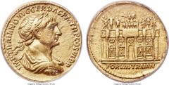 Ancients Trajan (AD 98-117). AV aureus (18mm, 6h). ANACS VF 35, ex-jewelry, scratched. Rome, AD 112-113. IMP TRAIANO AVG GER DAC P M TR P COS VI P P, laureate, draped, and cuirassed bust of Trajan rig