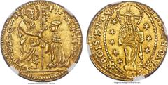 Crusader States The Order of St. John at Rhodes. Fabrizio del Carretto (1513-1521) gold Ducat or Zecchino ND MS62 NGC, Fr-11, Metcalf 58. Imitative Venetian type. An excellent example of the type, fea