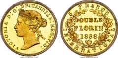 Great Britain Victoria gold Proof Pattern Double Florin 1868 PR65 Deep Cameo PCGS, Royal Mint, WR-372 (R4) plain edge. By William Wyon. Known for his extraordinary skills as an engraver, Wyon is the c