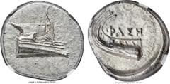 Ancients LYCIA. Phaselis. Ca. 4th century BC. AR stater (23mm, 10.44 gm, 10h). NGC MS 5/5 - 4/5. Prow of galley right with fighting platform, gunwale decorated with eye / ΦAΣH above galley stern to le