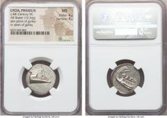 Ancients LYCIA. Phaselis. Ca. 4th century BC. AR stater (10.36 gm). NGC MS 4/5 - 4/5. Prow of galley right with fighting platform, gunwale decorated with eye / ΦAΣH above galley stern to left. Heipp-T