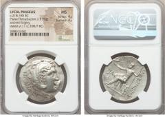 Ancients LYCIA. Phaselis. Ca. 218-185 BC. AR/AE fourrée tetradrachm (13.75 gm). NGC MS 4/5 - 4/5. Ancient forgery, imitating issue in the name and types of Alexander III of Macedon. Dated CY 11 (208/7
