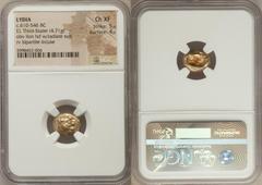 Ancients Greek LYDIAN KINGDOM. Alyattes or Walwet (ca. 610-561 BC). EL third stater or trite (4.71 gm). NGC Choice XF 5/5 - 4/5. Uninscribed issue, Lydo-Milesian standard. Sardes mint. Head of lion ri