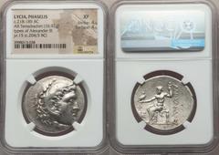 Ancients Greek LYCIA. Phaselis. Ca. 218-185 BC. AR tetradrachm (16.92 gm). NGC XF 4/5 - 4/5. Posthumous issue in the name and types of Alexander III the Great of Macedon, dated CY 15 (204/3 BC). Head 